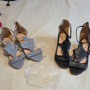 Women’s Strappy T-Front Sandals in Gray and Black